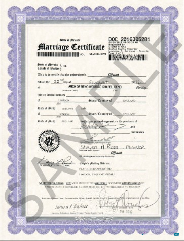 Download USA Nevada Registry office marriage certificate Photoshop template